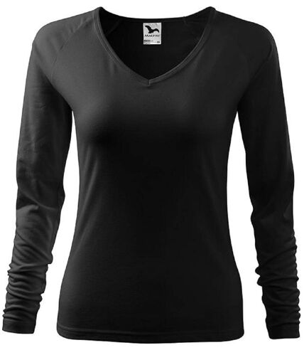 T-shirt col V - Extensible - Manches longues - Femme - MF127 - noir