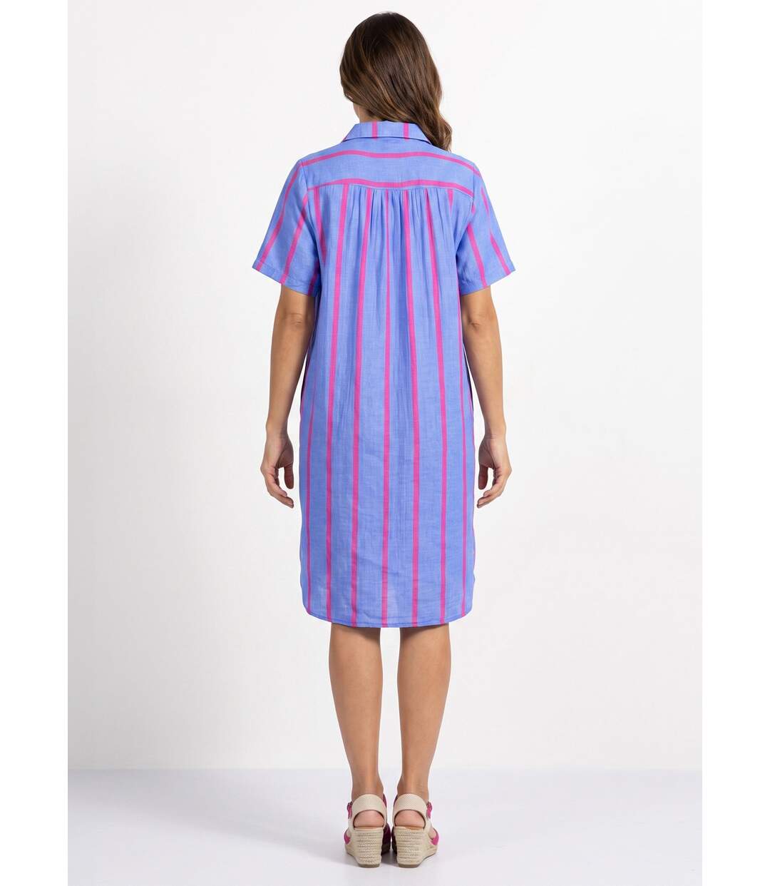 Robe chemise courte à rayures vives-2