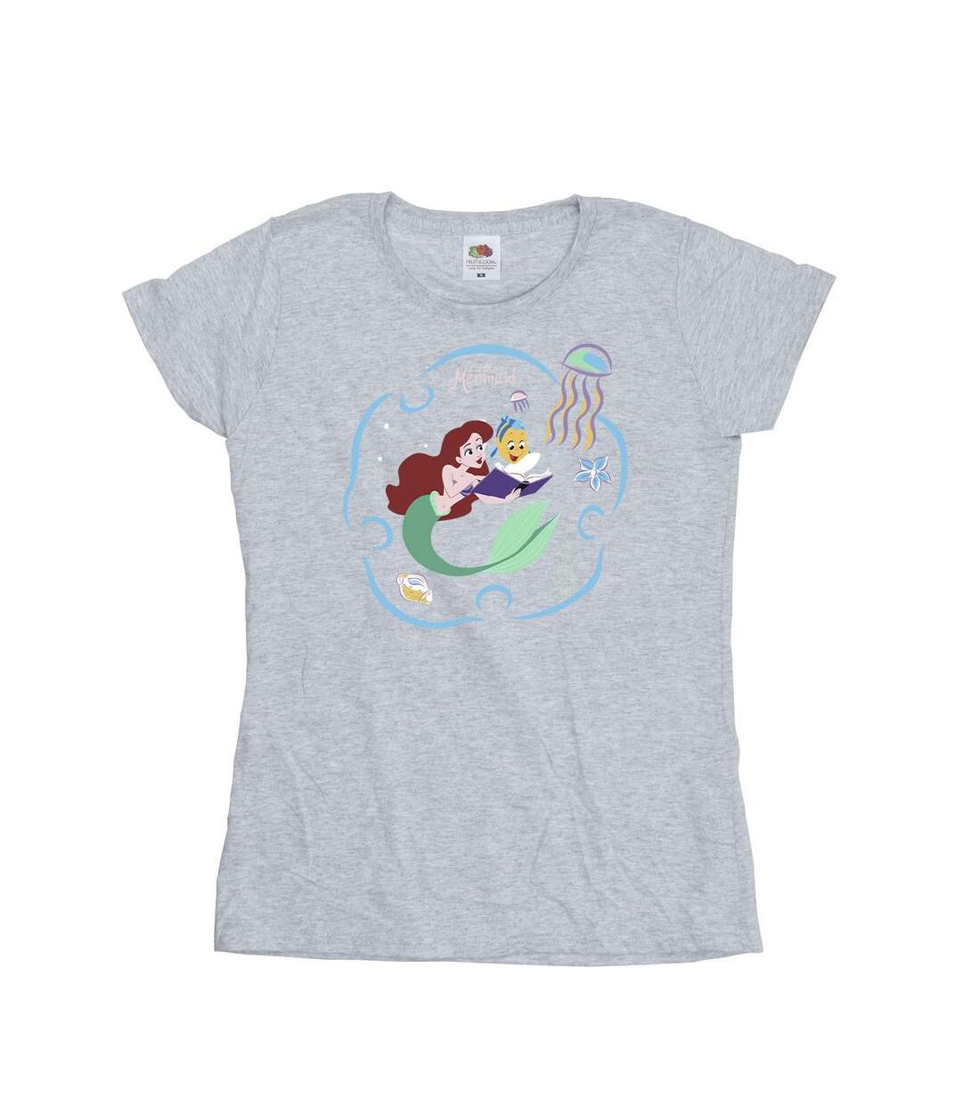 Disney T-shirt en coton Femme/Ladies La Petite Sirène lisant un livre (Gris sportif) - UTBI26317-1