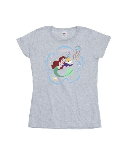 Disney T-shirt en coton Femme/Ladies La Petite Sirène lisant un livre (Gris sportif) - UTBI26317