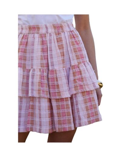 Womens/ladies Gingham Regular Mini Skirt Pink Threadbare