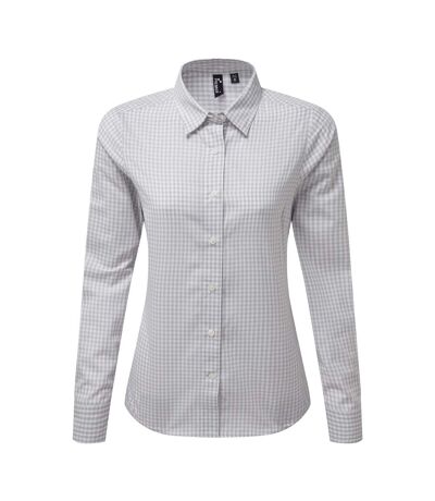 Premier Womens/Ladies Maxton Check Long Sleeve Shirt (Silver/White) - UTPC3908