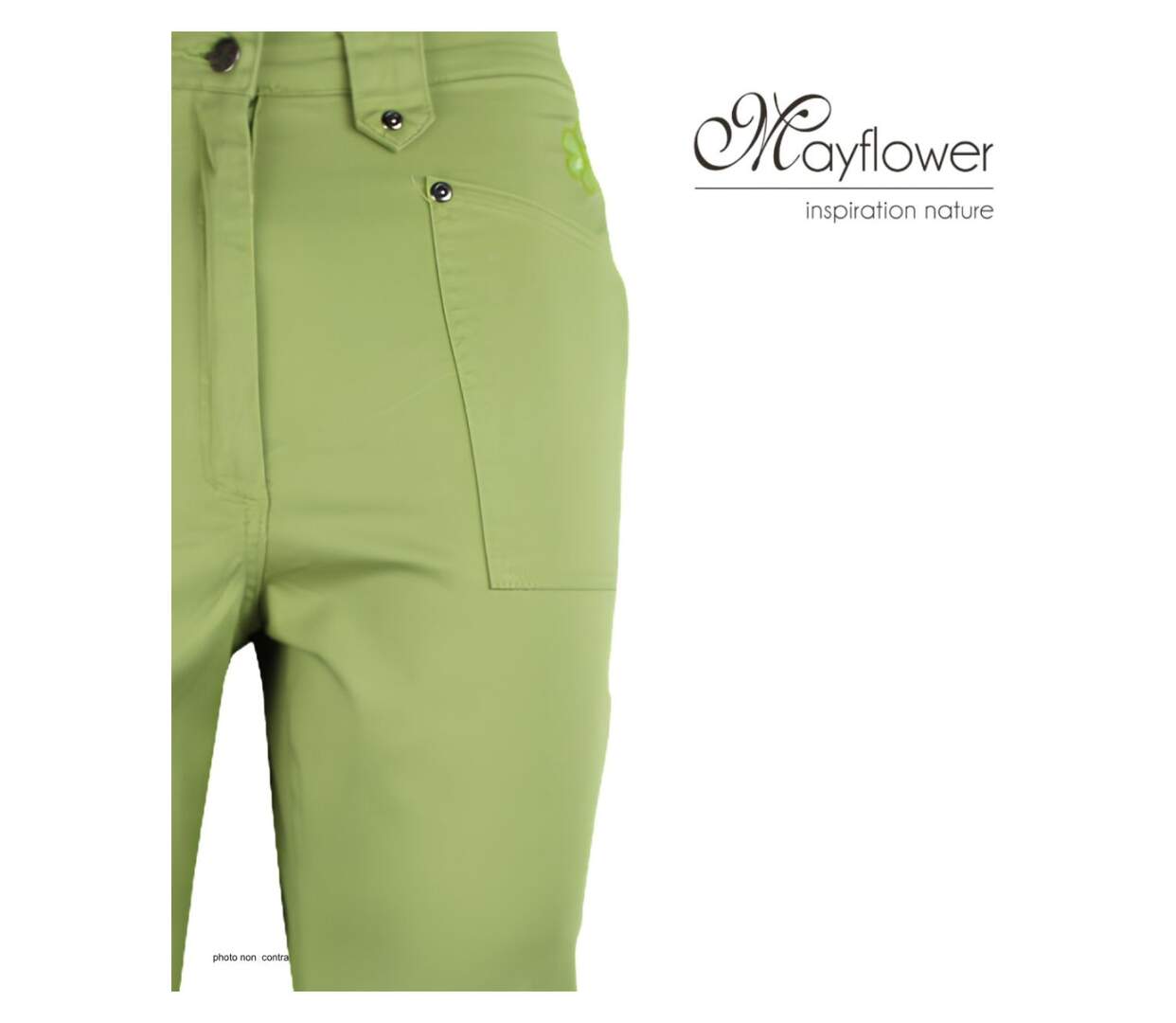 MAYFLOWER Basic Stretch : Pantacourt femme Vert Pomme en coton extensible pour un été vitaminé-3
