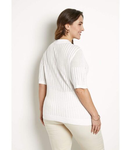 Pull fin col polo ajouré manches courtes
