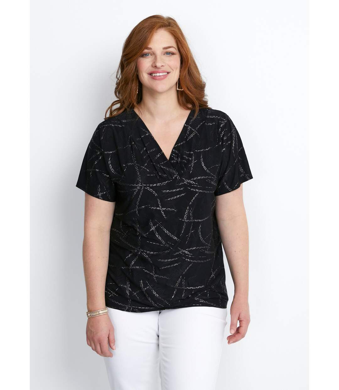 T-shirt court col croisé brillant-1