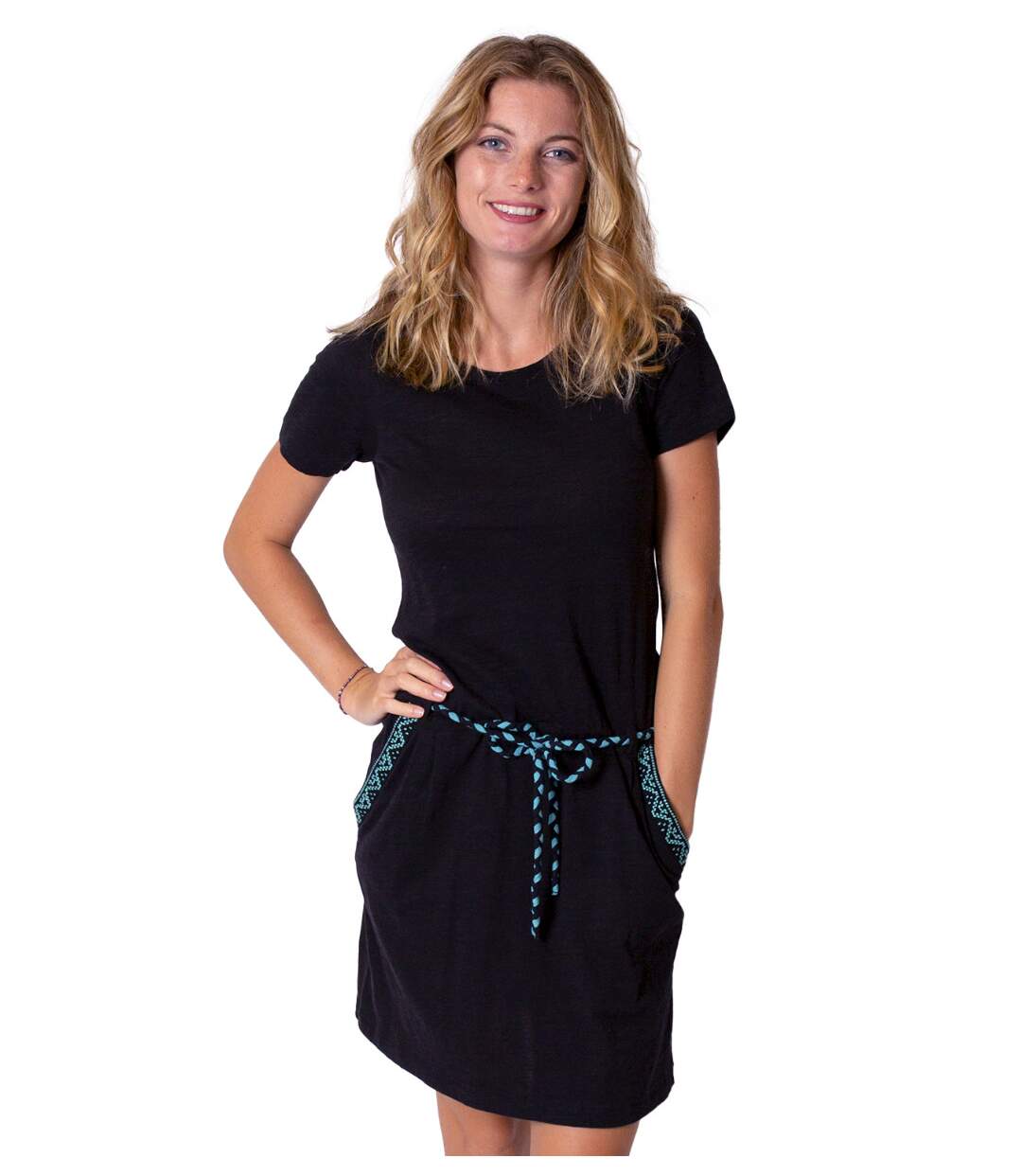 Robe courte casual en coton SIXTINE ethnique noire Coton Du Monde