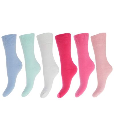 FLOSO Ladies/Womens Premium Quality Multipack Thermal Socks, Double Brushed Inside (Pack Of 6) (Pink/Blue Shades) - UTW142