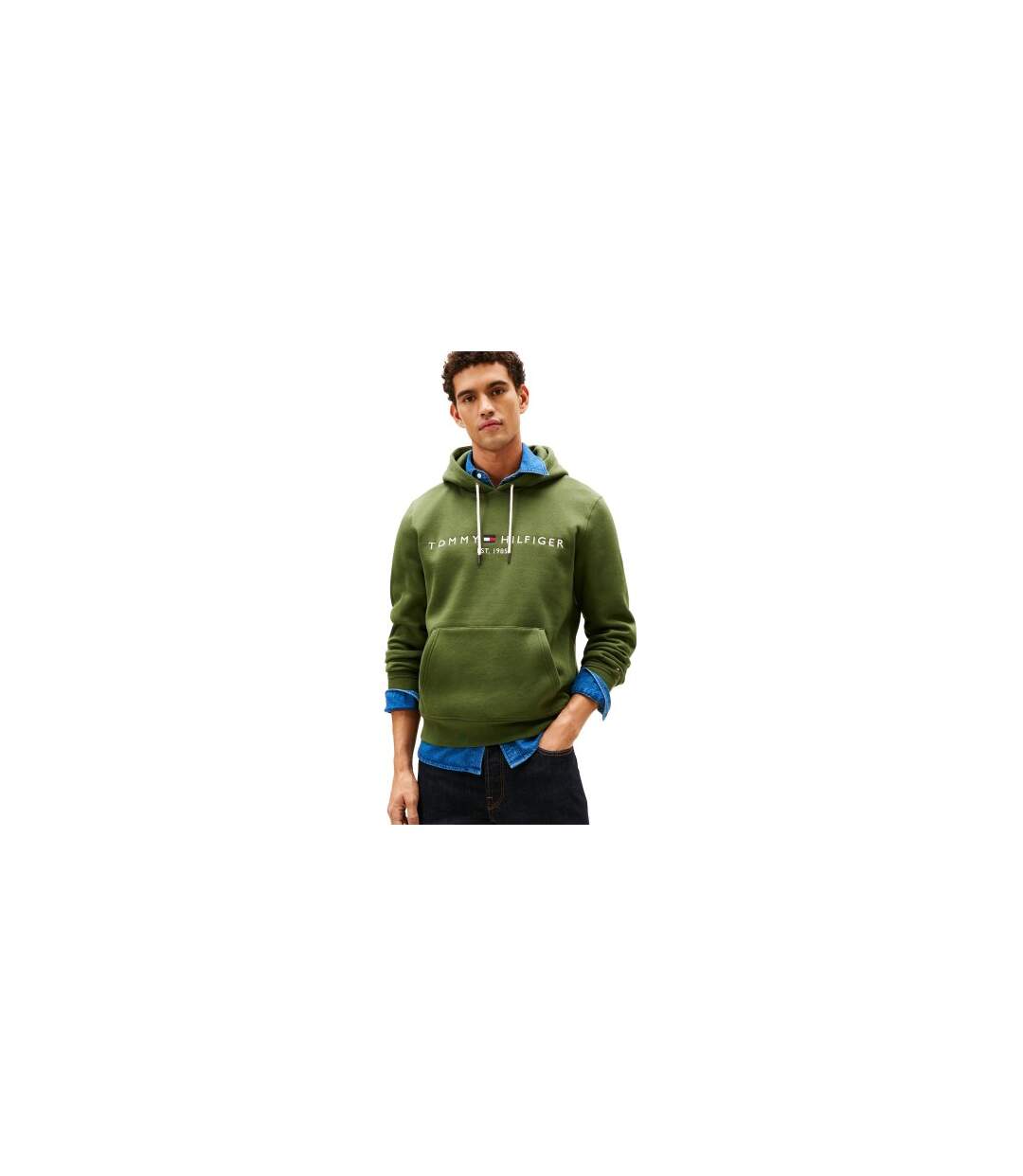 Mens Logo Hoodie Pine Tommy Hilfiger-1