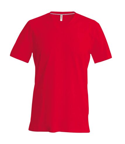 Kariban Mens Short Sleeve V Neck Slim Fit T-Shirt (Red)