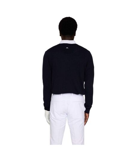 Mens Lymn Embroidered Logo Knitted V Neck Sweatshirt Navy J.Lindeberg