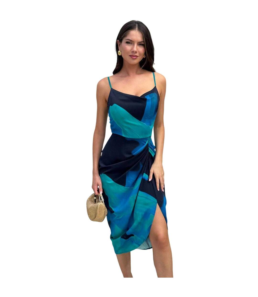 Robe Mi-longue Motif/style Floral Abstrait Femme Bleu Marine AX Paris-2