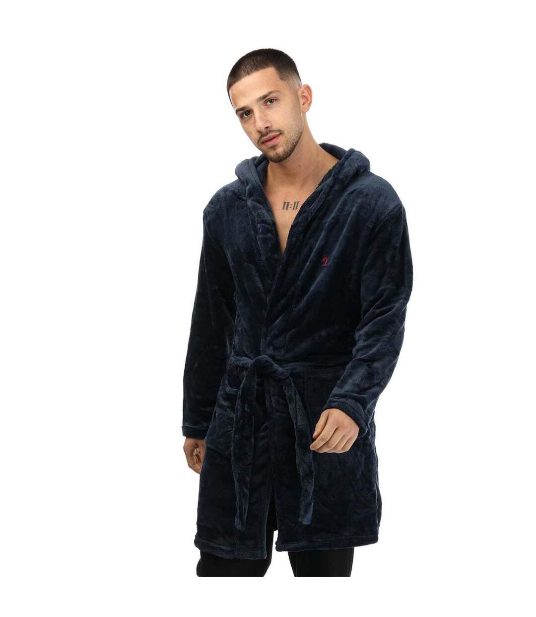 Mens Plain Polyester Dressing Gown Navy Farah-2