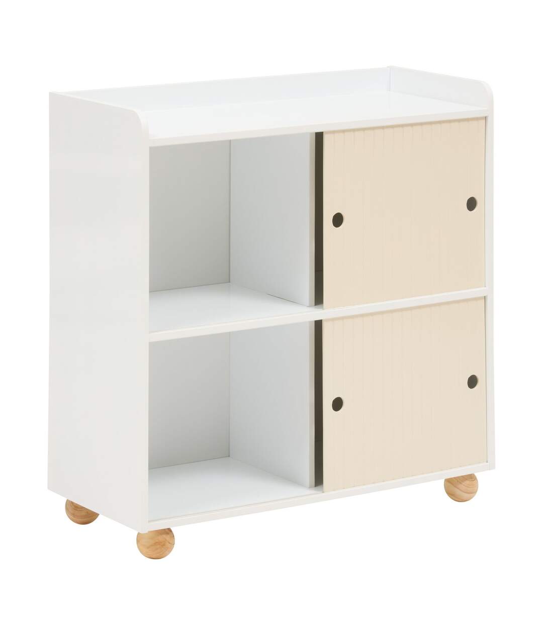 Meuble de rangement enfant 2 portes et 2 niches BOULI - Blanc et beige-3