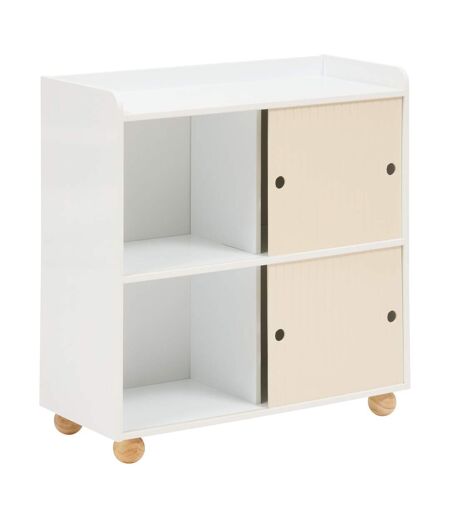 Meuble de rangement enfant 2 portes et 2 niches BOULI - Blanc et beige