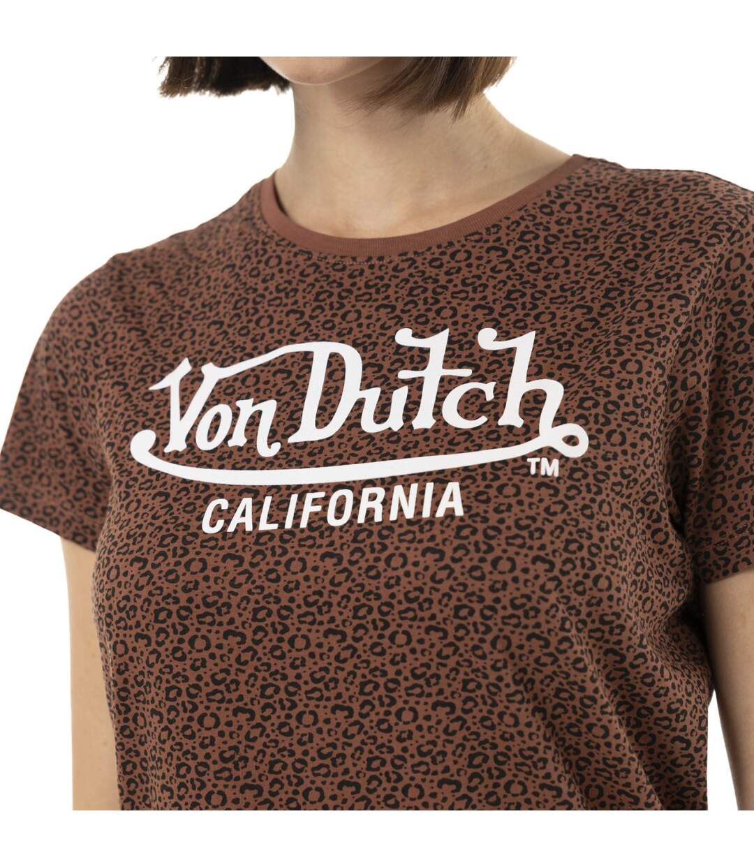 T-shirt femme col rond allover et print devant Leopard Vondutch-2