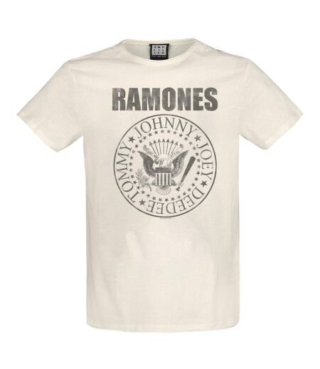 Unisex Adult Vintage Shield Ramones T-shirt Vintage White Amplified
