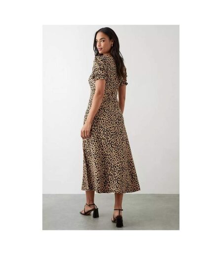Dorothy Perkins Womens/Ladies Leopard Print Short-Sleeved Midi Dress (Brown/Black) - UTDP1589
