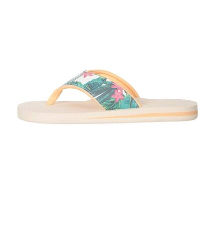 Womens/ladies swish floral recycled flip flops beige/green Animal