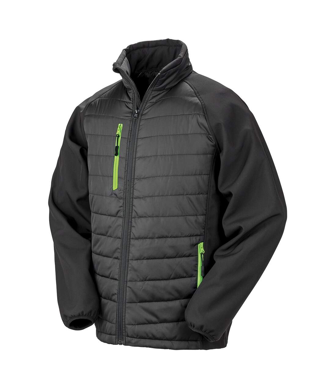 Unisex adult compass softshell padded jacket black/lime Result-1