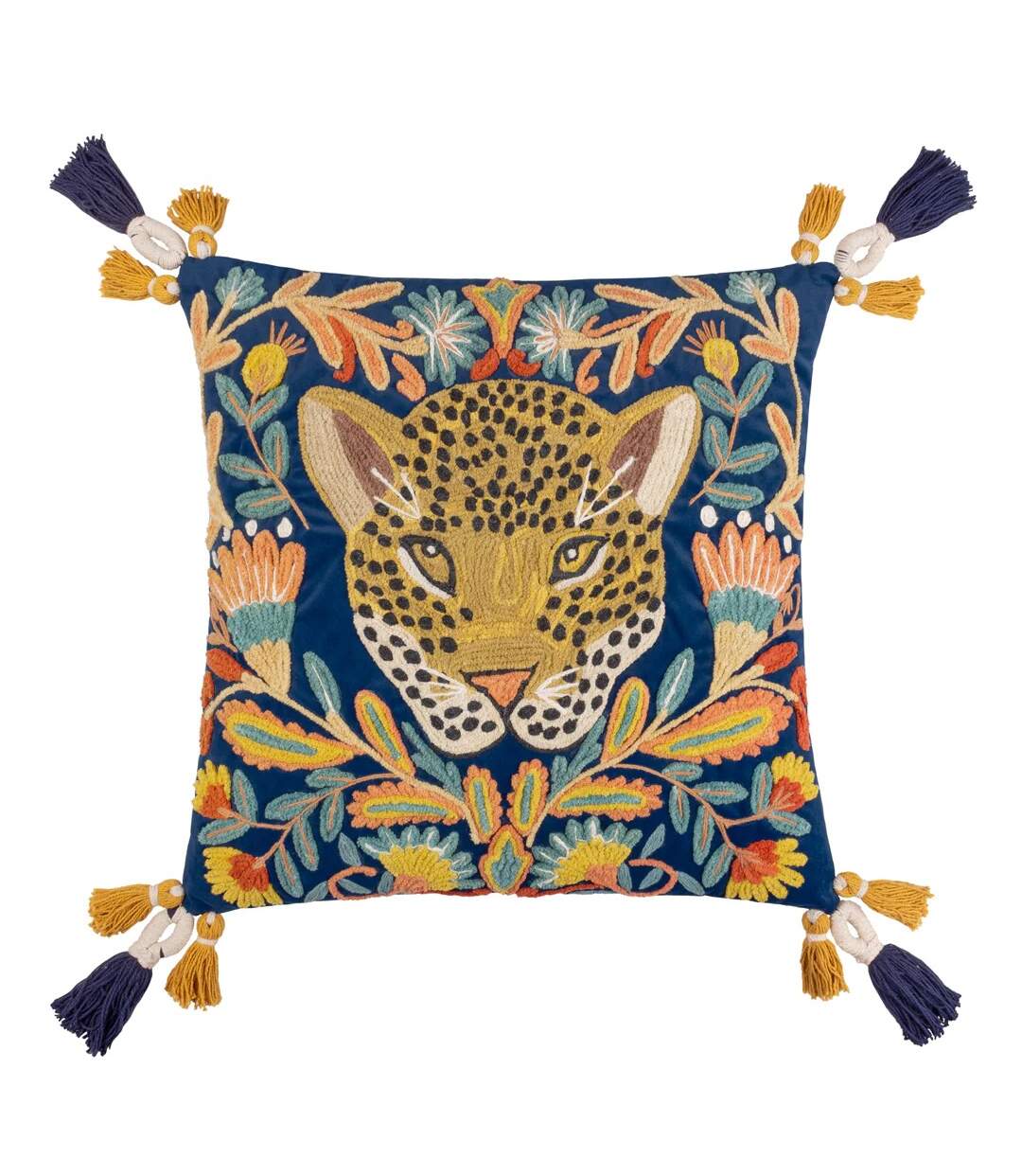 Regal embroidered leopard cushion cover 50cm x 50cm royal blue Wylder-1