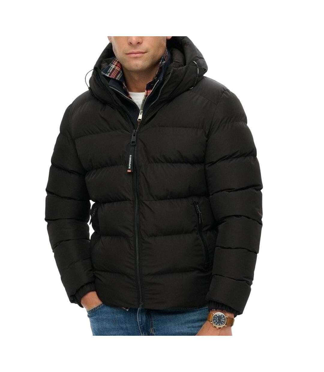Doudoune noire mat homme superdry hooded-1