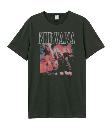 Amplified Unisex Adult Distressed Band Photo Nirvana T-Shirt (Charcoal) - UTGD1751