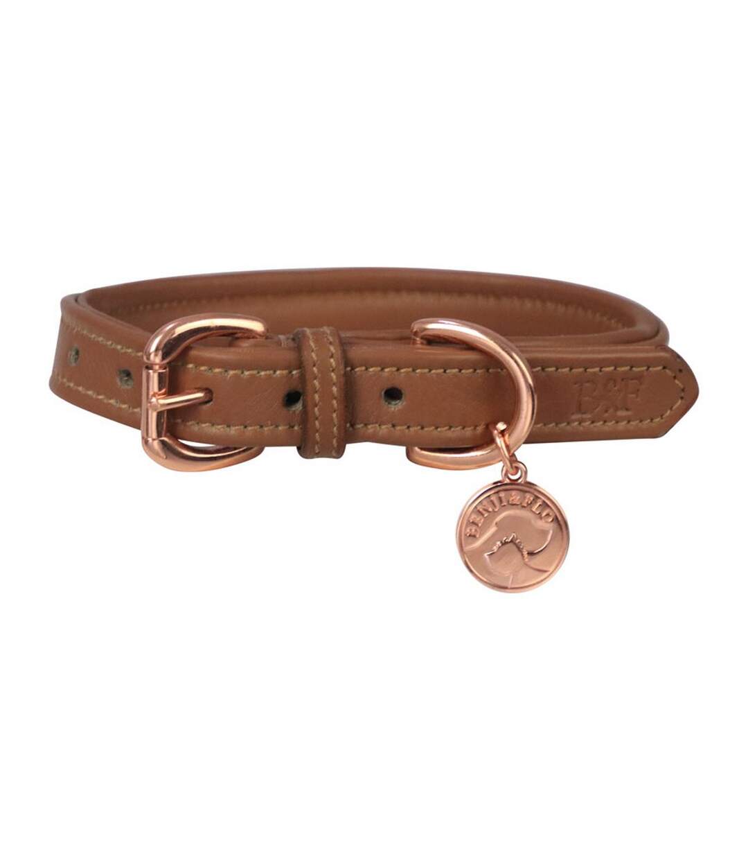 Deluxe leather padded dog collar xslength: 21cm-34cm tan/rose gold Benji & Flo-1