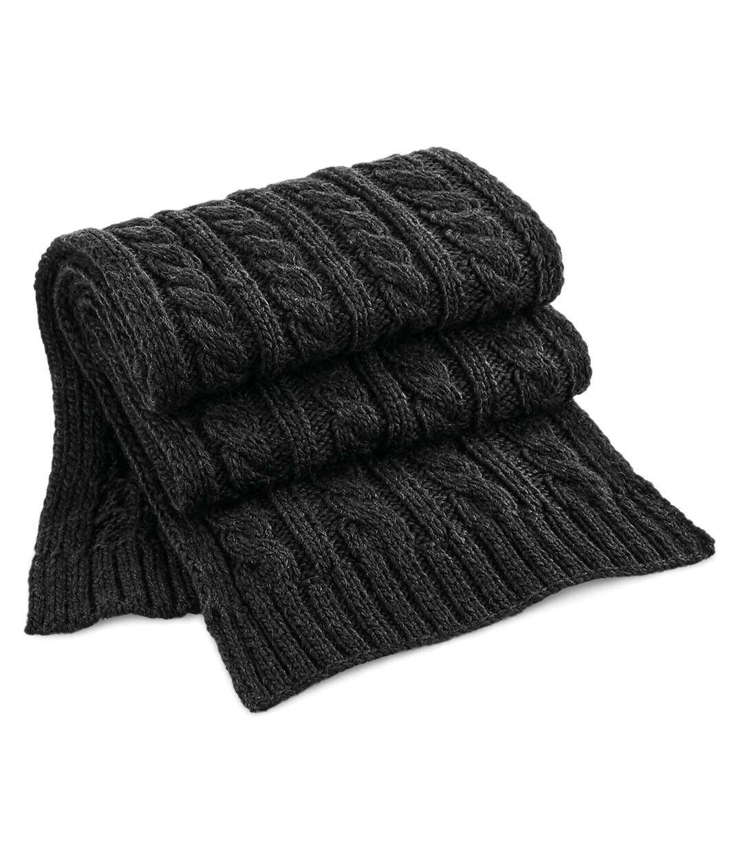 Unisex adult cable knit melange scarf one size black Beechfield-1
