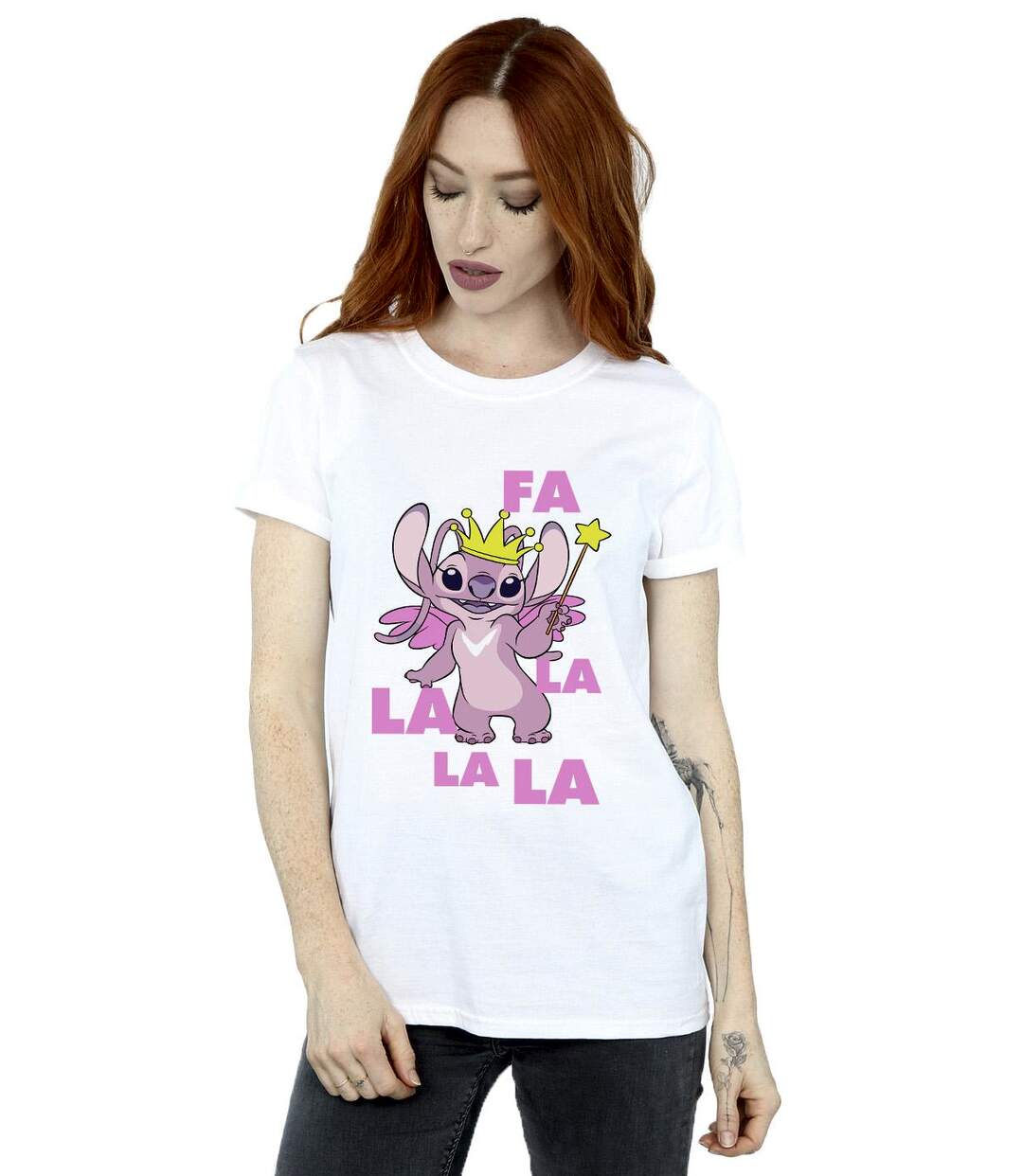 Disney Femmes/Les femmes Lilo & Stitch Angel Fa La La T-Shirt Boyfriend en coton (Blanc) - UTBI30584-2