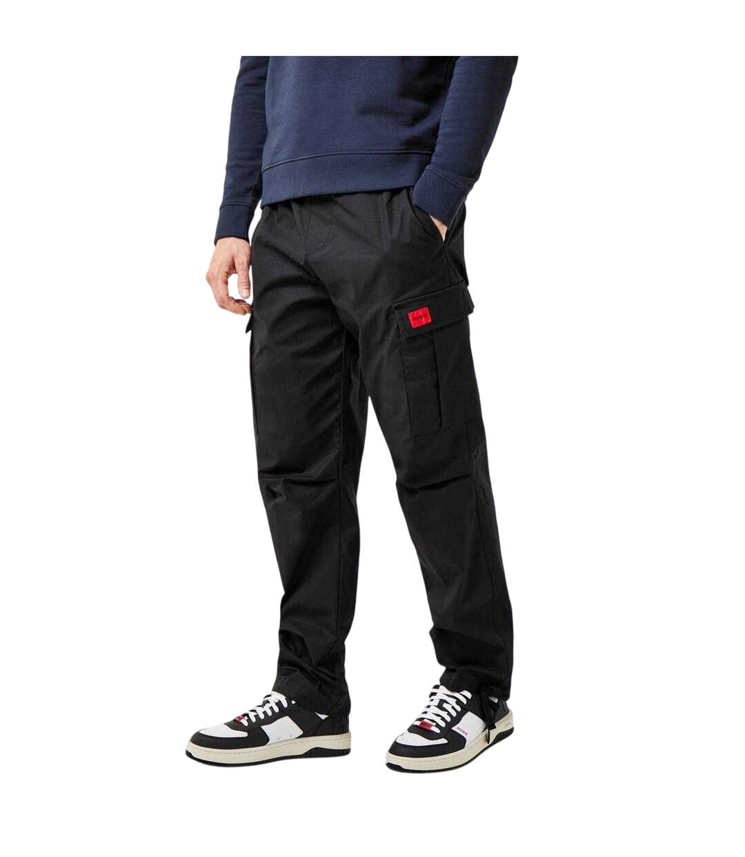 Mens Ripstop Relaxed Fit Cargo Trousers Black Hugo-3