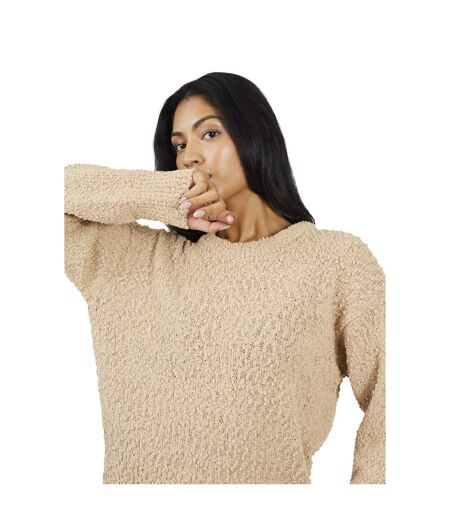 Womens/ladies Popcorn Textured Jumper Beige Brave Soul