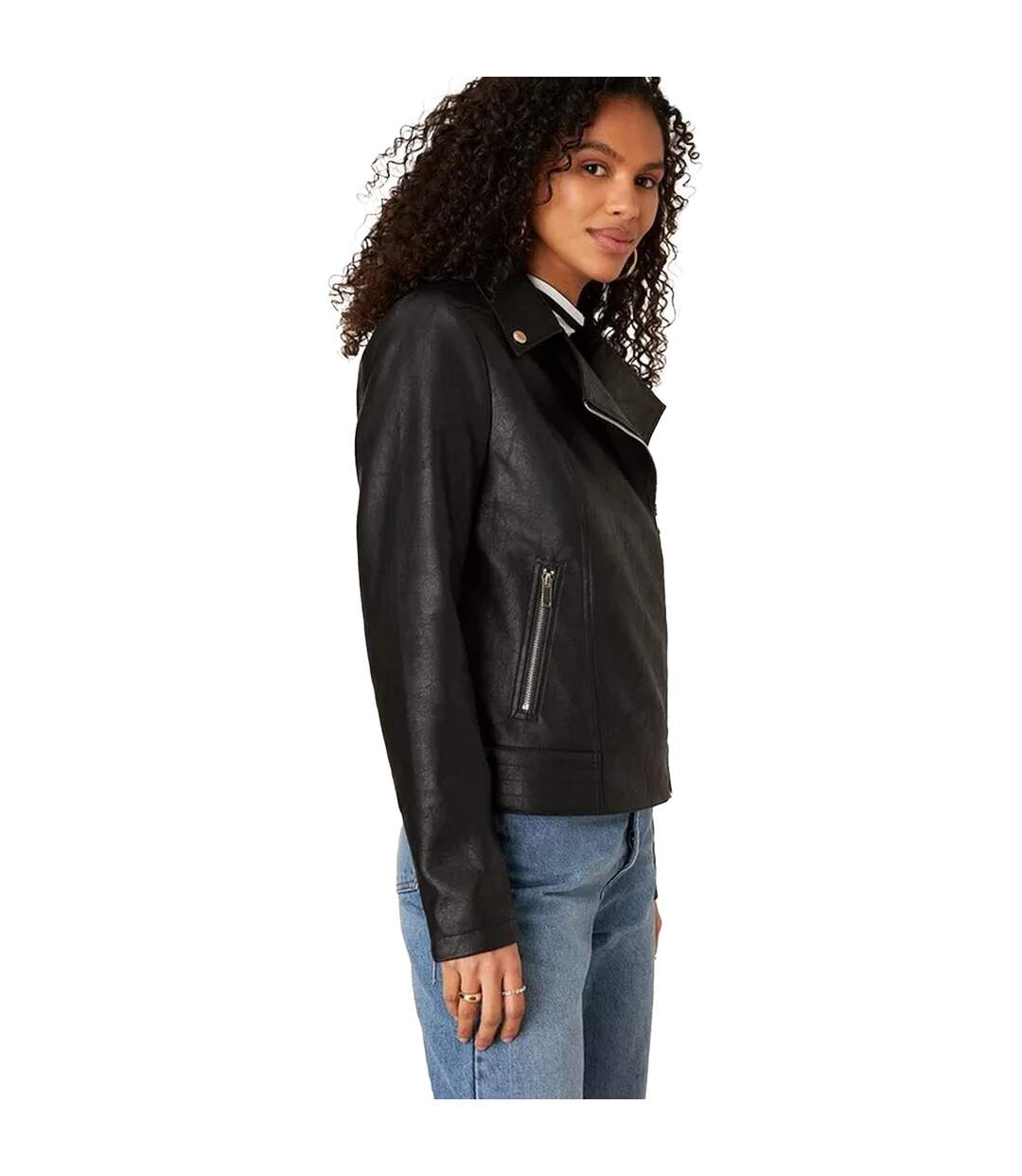 Womens/ladies faux leather biker jacket black Dorothy Perkins-4