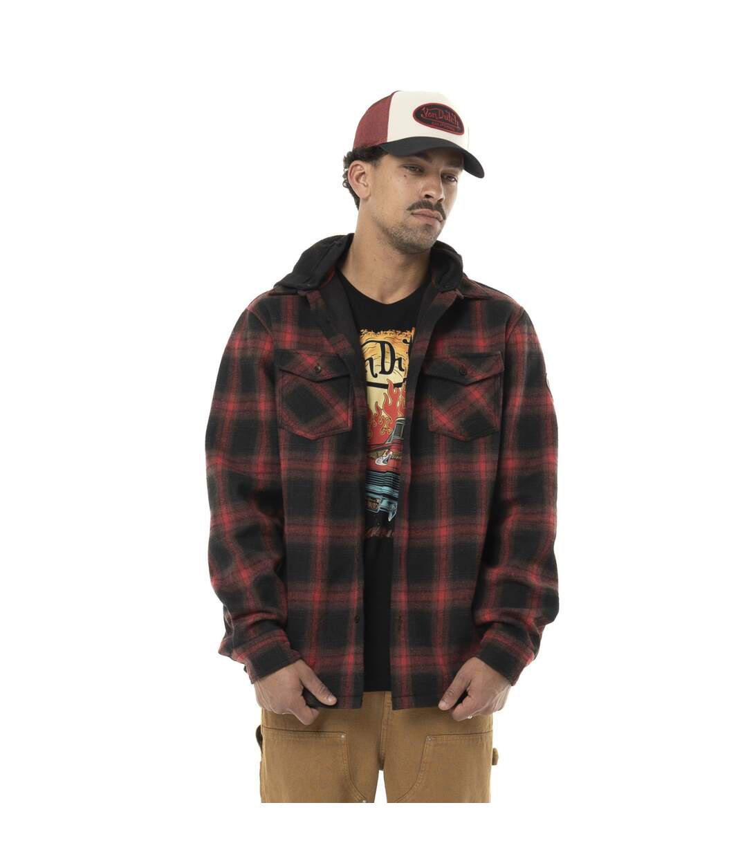 Sur Chemise homme en flanelle à carreaux et capuche détachable Howard Vondutch-2