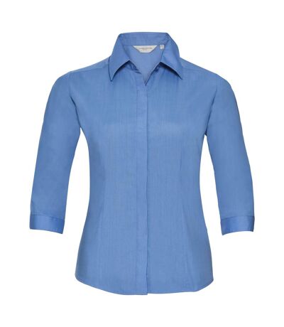 Russell Collection Ladies 3/4 Sleeve Poly-Cotton Easy Care Fitted Poplin Shirt (Corporate Blue)