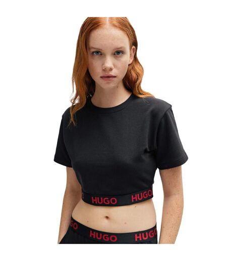 Womens/ladies Logo Ribbed Waistband Crop T-shirt Black Hugo