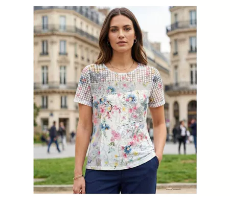 Tee-shirt MAYFLOWER BAG15117A fleuri : l'élégance du voile et de la transparence