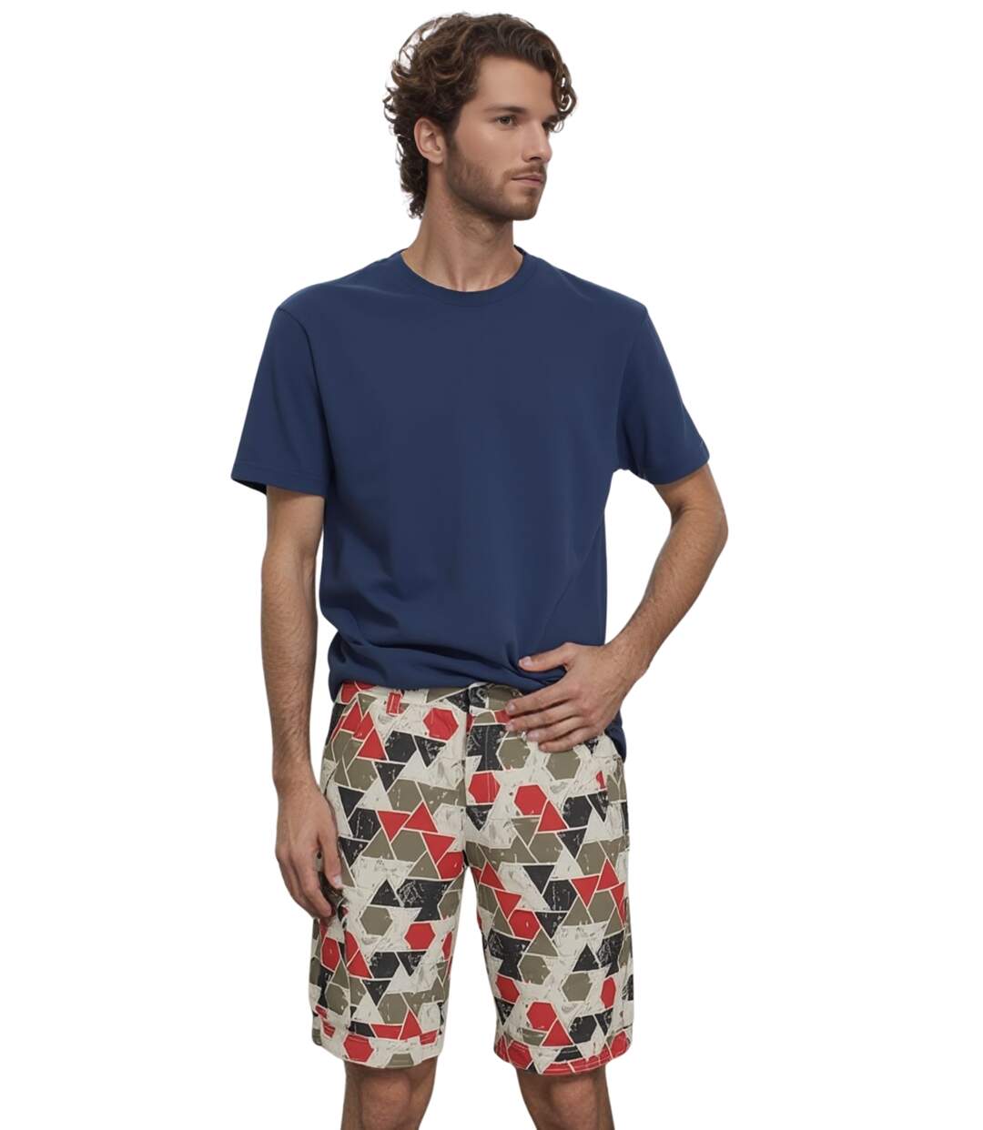 Bermuda homme rouge à  imprimé graphique en coton-3