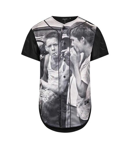 Mens Youth Photo Print Mesh Basketball Shirt Grey Criminal Damage