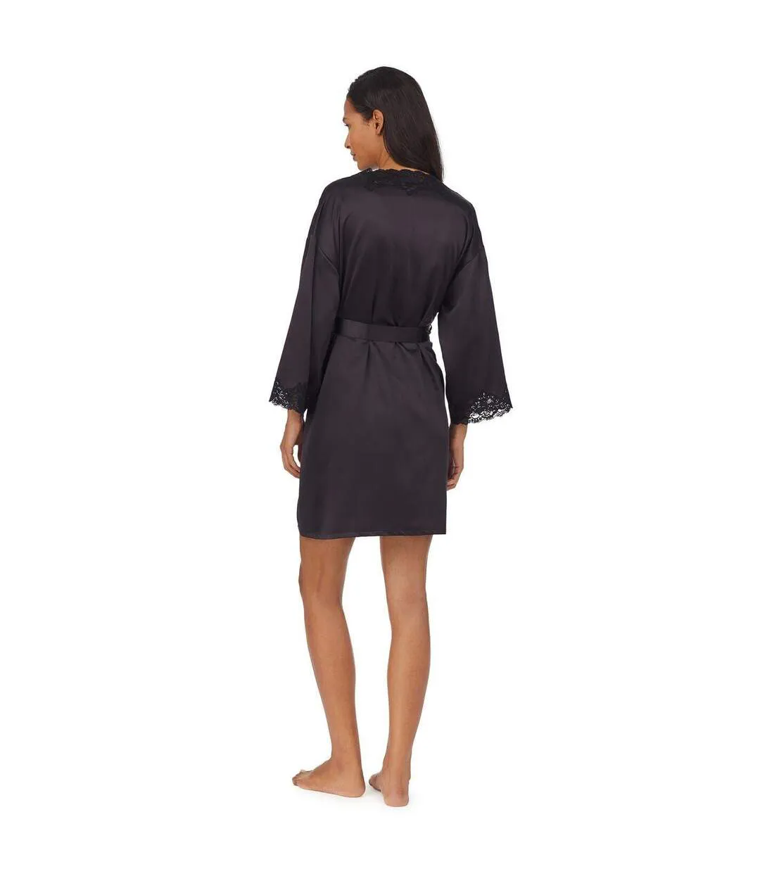 Womens/ladies Satin Lace Trim Robe Black Ralph Lauren-3
