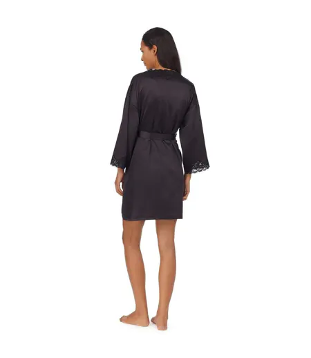 Womens/ladies Satin Lace Trim Robe Black Ralph Lauren