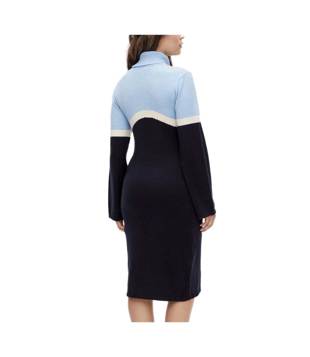 Robe pull bleu/noir femme mamalicious rollneck-2