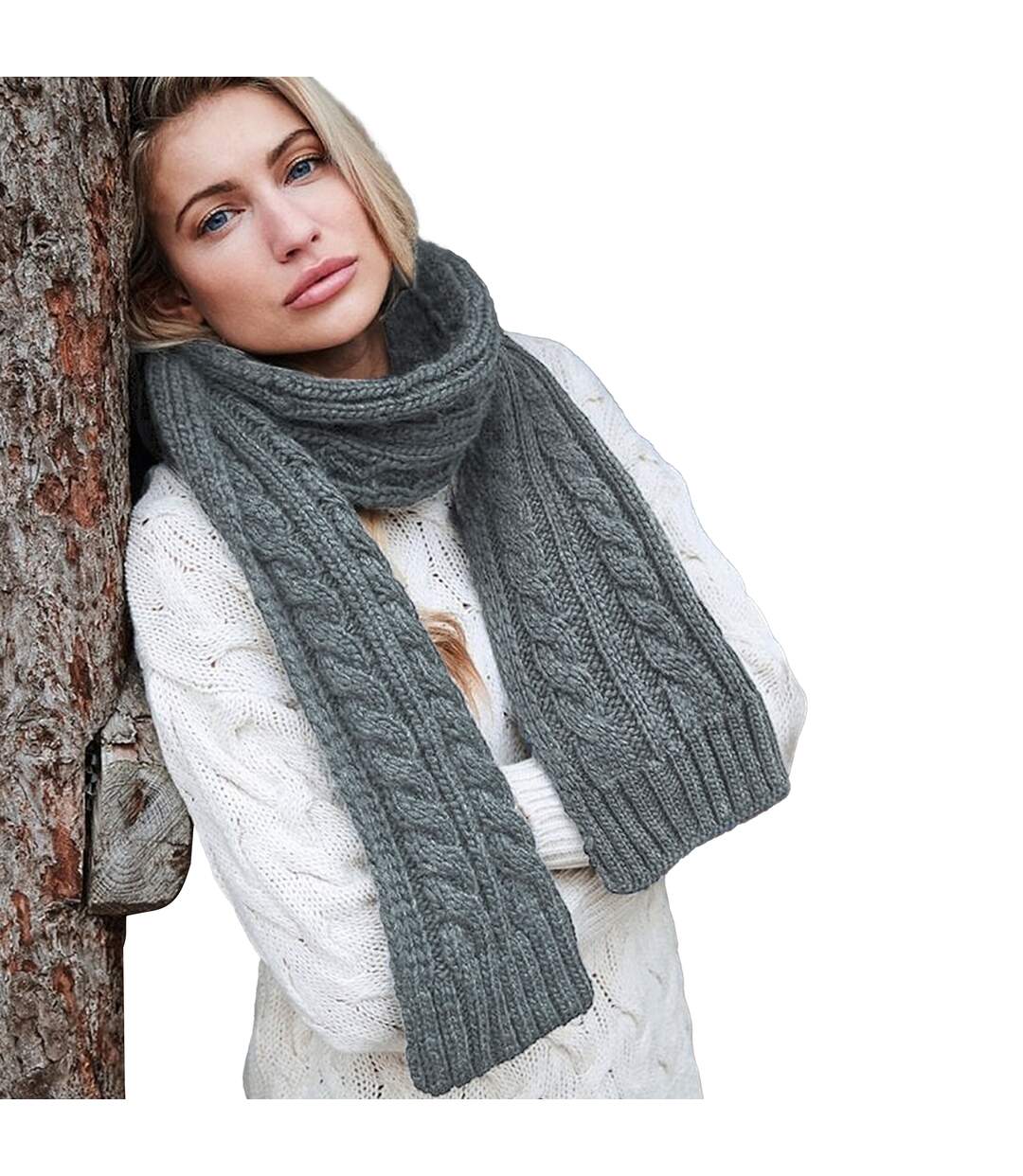 Cable knit melange scarf one size light grey Beechfield-2