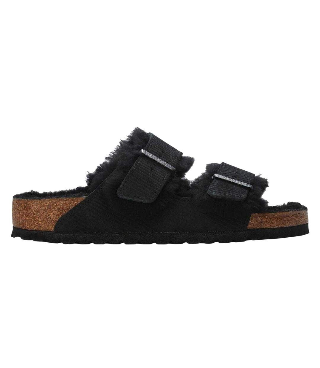Womens/ladies Arizona Teddy Bear Flat Sandals Black Birkenstock-1