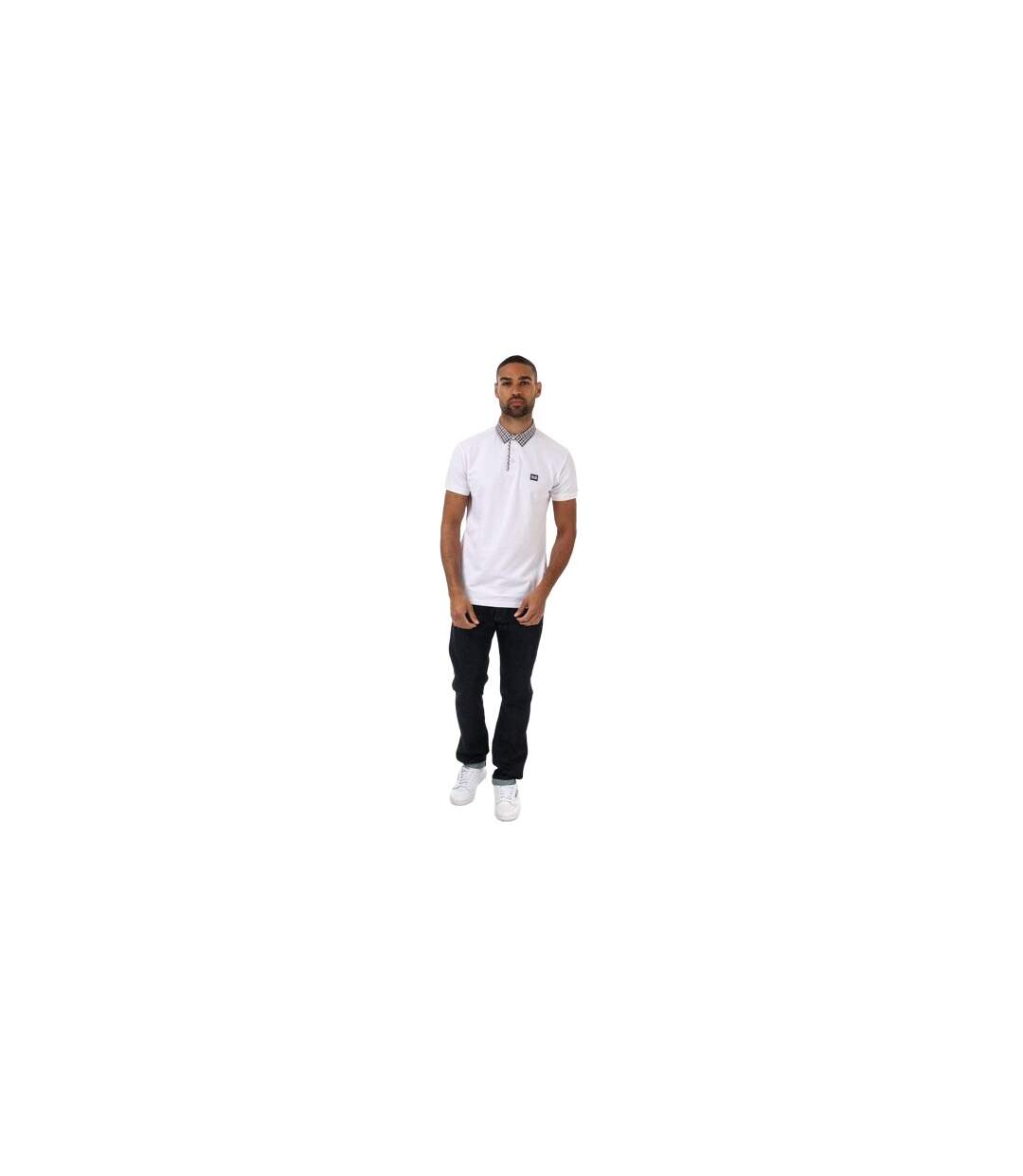 Mens Nicks Checked Collared Polo Shirt White Weekend Offender-1