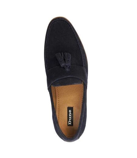 Mens Bertie Suede Stack Heel Loafers Navy Suede Dune London