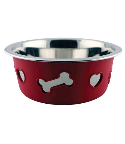 Weatherbeeta Non-slip Stainless Steel Bone Dog Bowl (21cm) (Raspberry) - UTWB1329