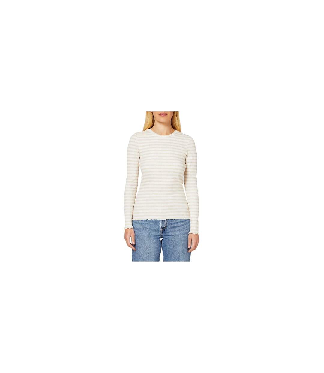 T-shirt Manches Longues Motif/style À Rayures Femme Blanc Cassé Selected Femme-1
