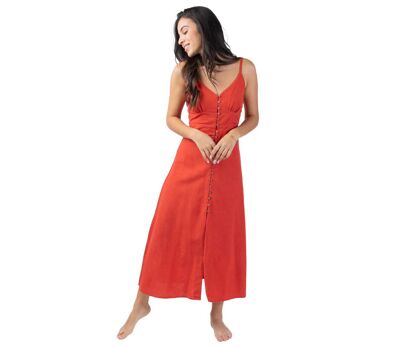 Robe longue fines bretelles VALENTINE unie terracotta Coton Du Monde