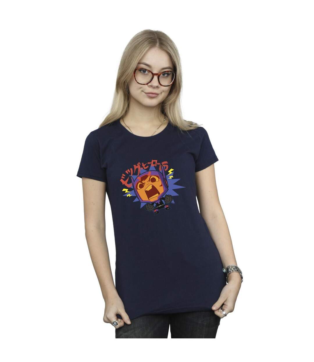 Disney Femme/Les femmes Big Hero 6 Baymax Hiro Angry Manga Cotton T-Shirt (Bleu marine) - UTBI48407-2
