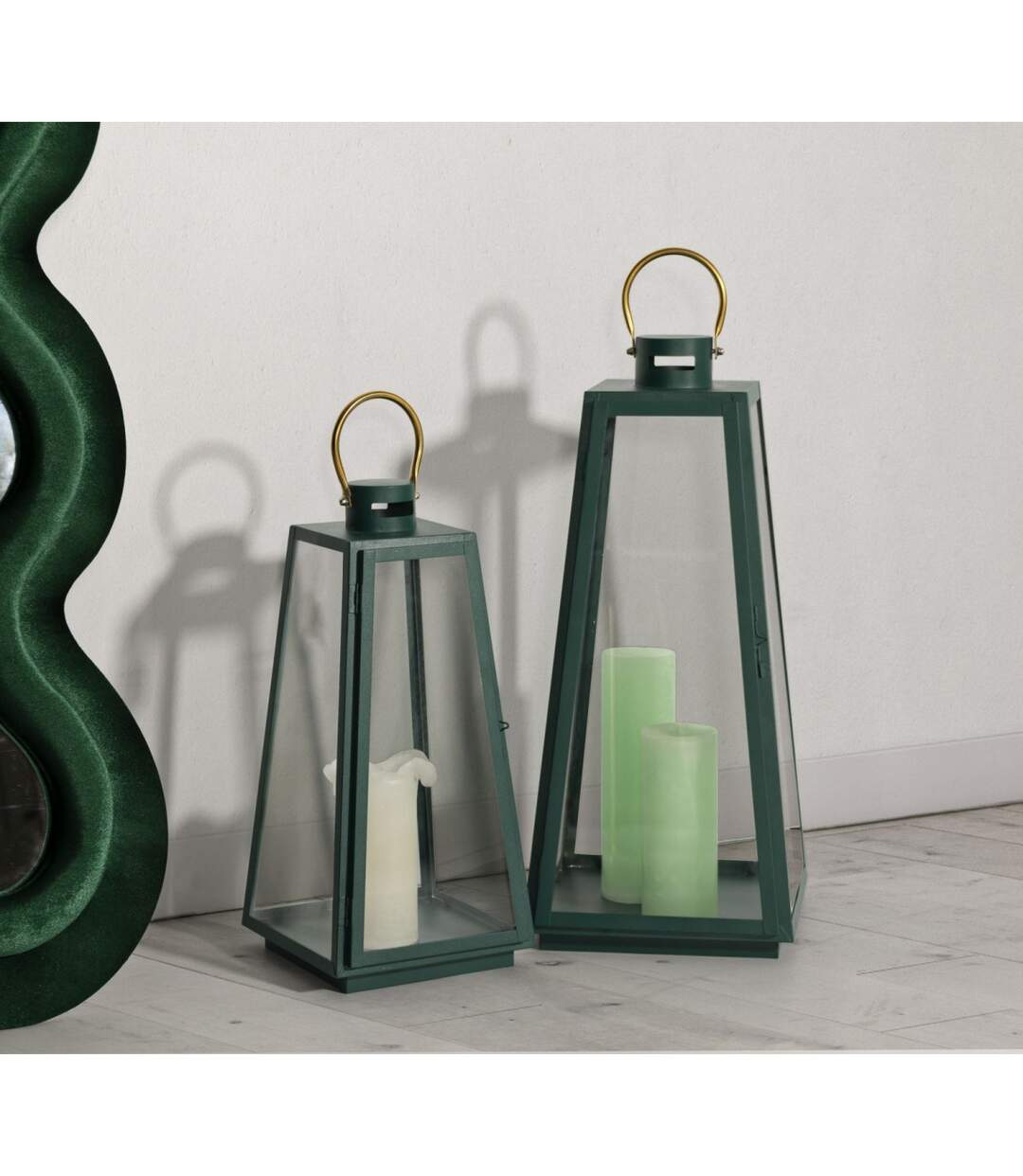 Lot de 2 Lanternes en Verre Grent 57cm Vert-5